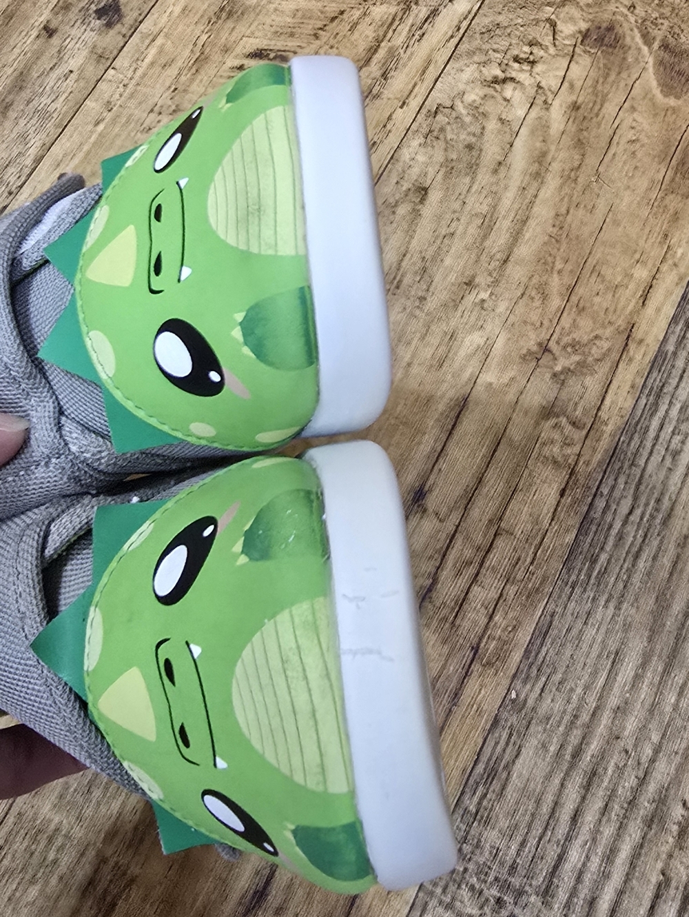 Kids Grey & Green Dino Slip-On Sneakers with Hook-and-Loop Strap - Picture 6 of 8